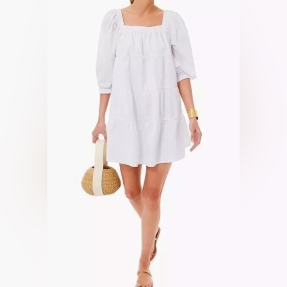 Tuckernuck Pomander Place Halile White Cotton Tiered Mini Dress Size Large - Picture 1 of 7